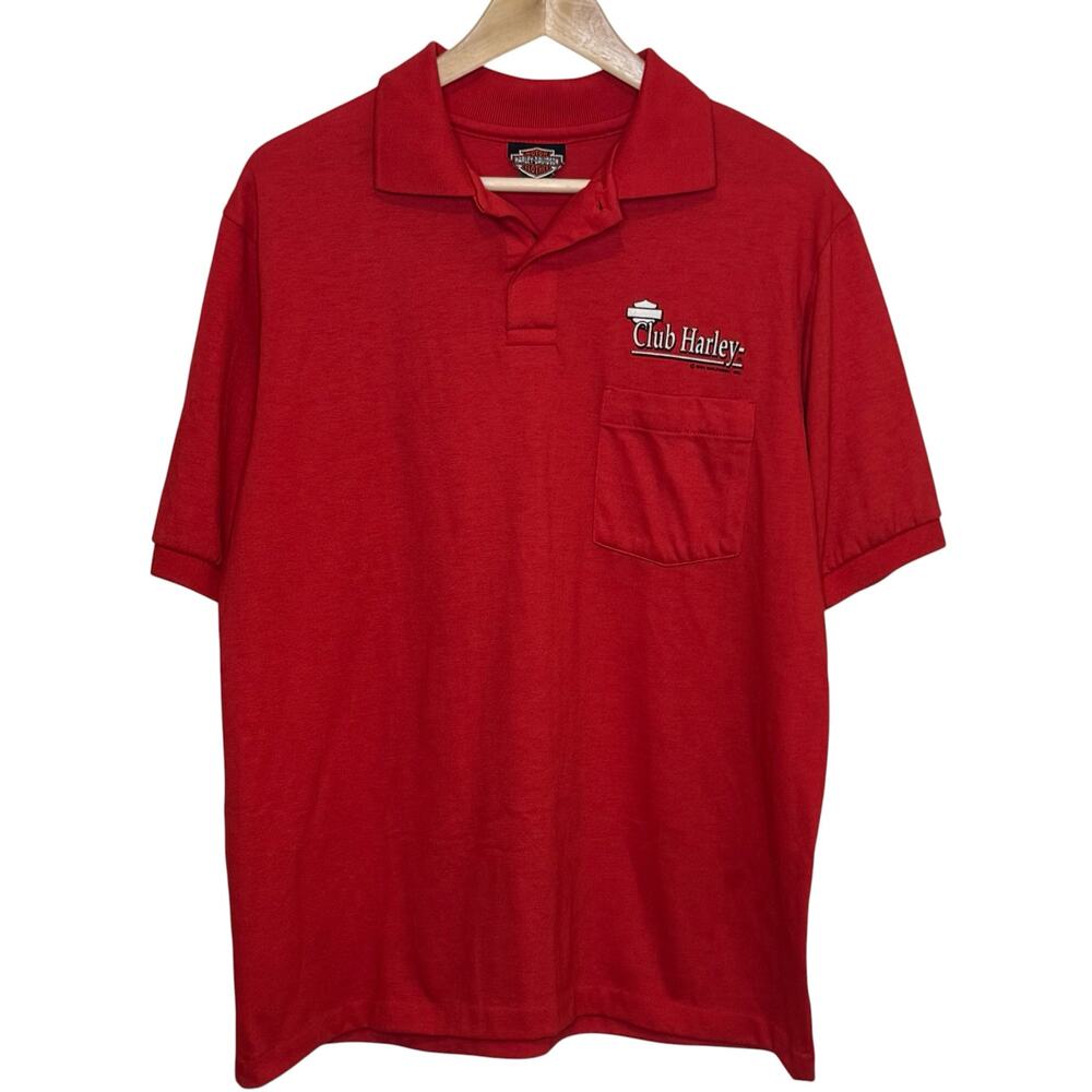 Harley Davidson 1990's Club Harley Holoubek Red Polo Golf Shirt Vintage